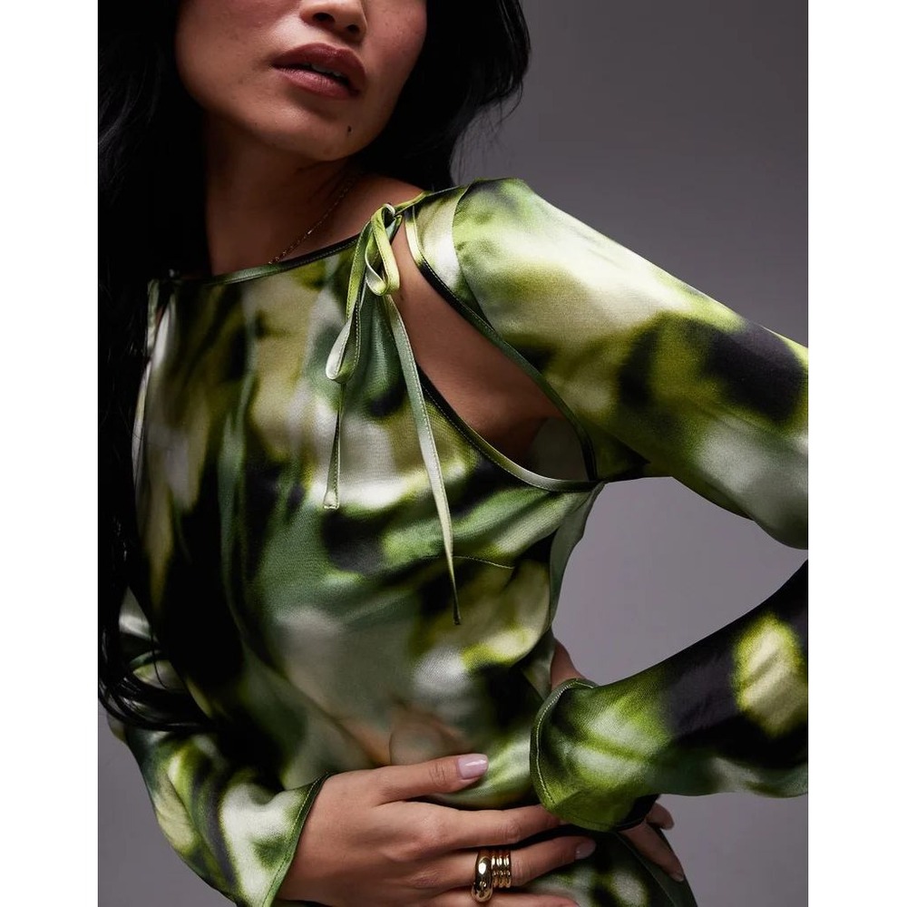 Topshop Floral Satin Cold Shoulder Maxi Dress Women US 10 New